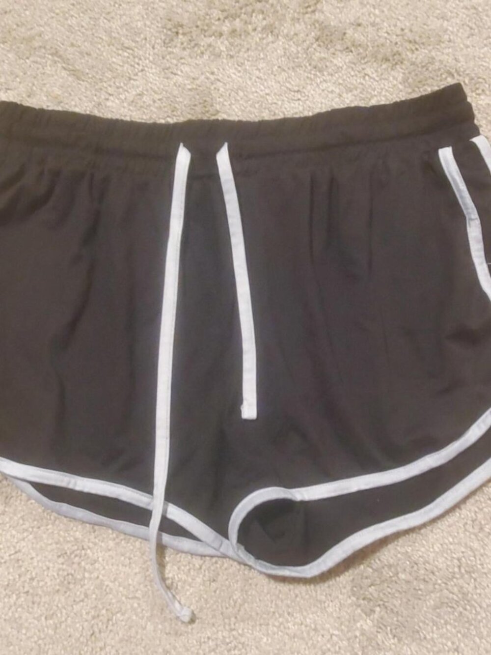 Retro Black Dolphin Running Shorts White Trim Drawstring
